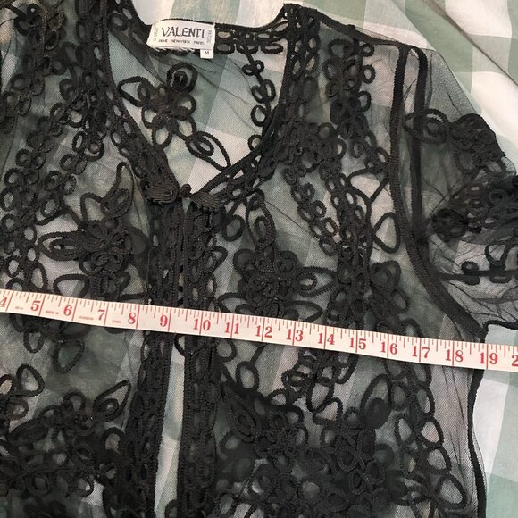 Y2K Valenti Shirt Womens M Black Mesh Sheer Floral Scroll Whimsigoth Fairy Vtg - Picture 6 of 7